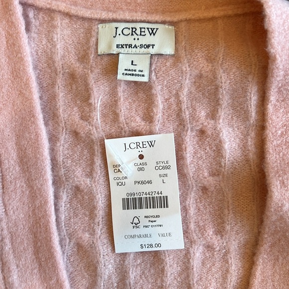 J Crew cable-knit cardigan sweater in extra-soft yarn. Size L, Light Pink, NWT - Picture 2 of 10